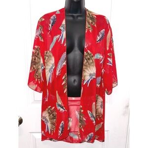 Lilypad red western print kimono shawl